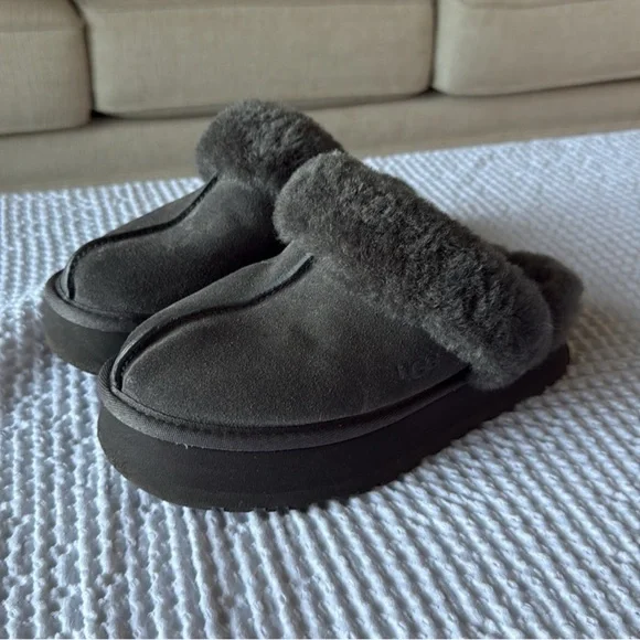 UGG Women's Charcoal Sheepskin Slippers - Picture 1 of 3